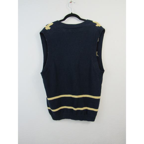 Catalina Medium Navy and Yellow Gold Window Pane Sweater Vest Button Front VTG - Picture 4 of 4